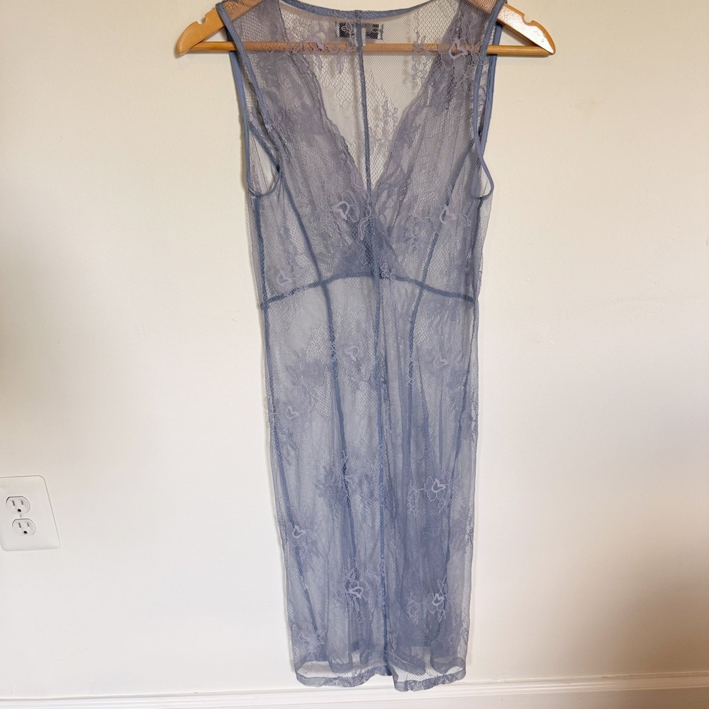 Bebe Vintage Y2K Womens Blue Floral Lace Sheer Slip Dress Small Coquette Fairy